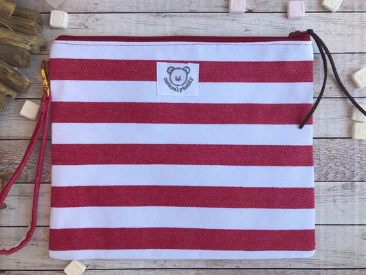 Busta mare a righe bianche e rosse con manichetto ed applicazione di anguria