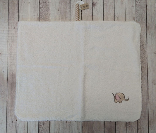 Asciugamano double face spugna+cotone con decorazione di elefantino