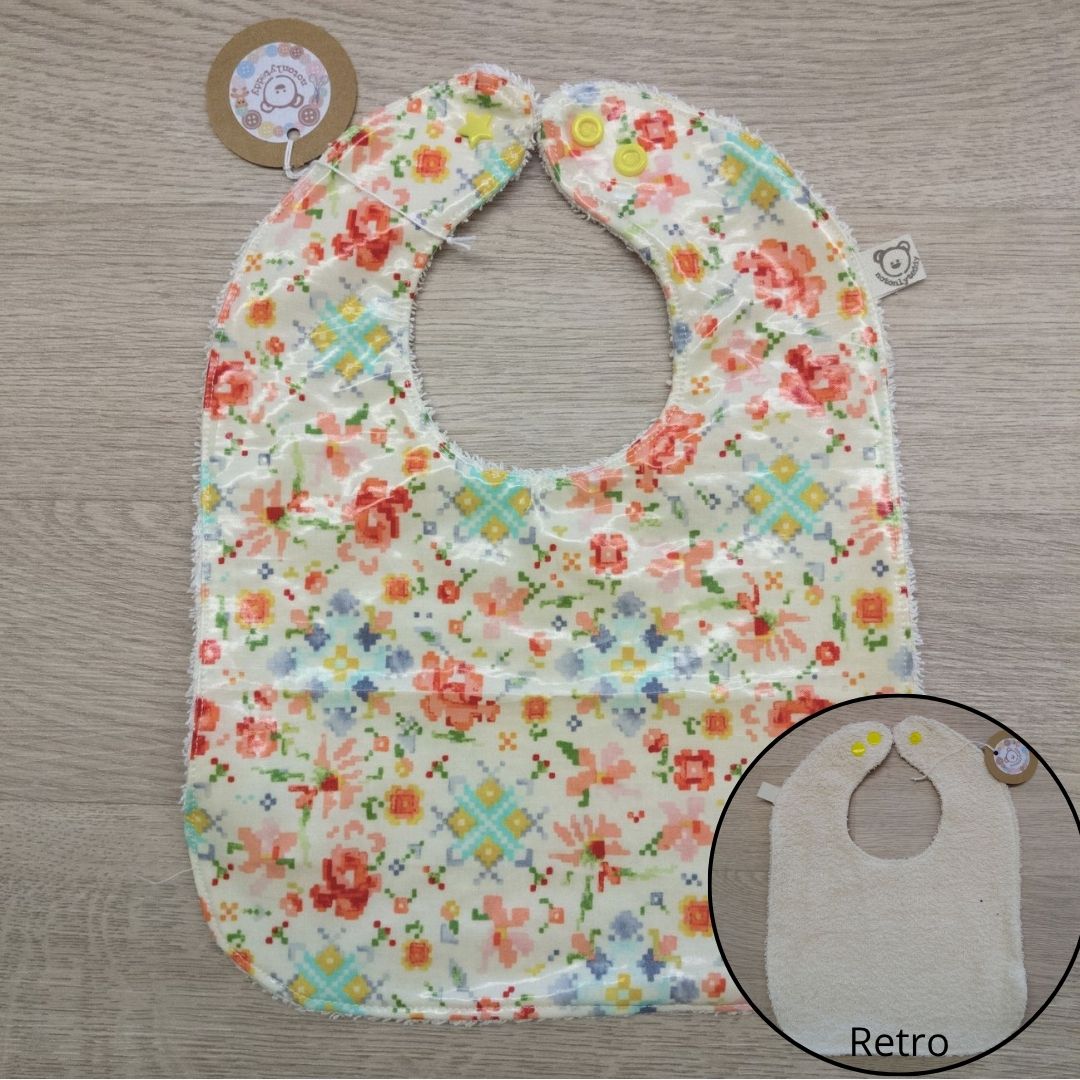 Bavaglino cerato con grafica a fiori pixelati - retro in spugna