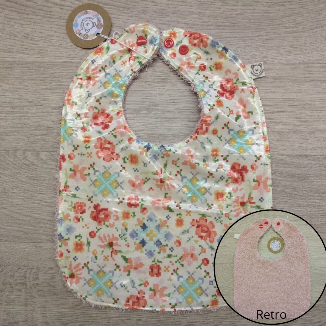Bavaglino cerato con grafica a fiori pixelati - retro in spugna
