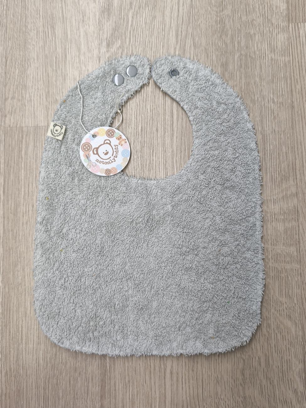 Bavaglino svezzamento cerato grigio con retro in spugna - grafiche NotOnlyTeddy stelline
