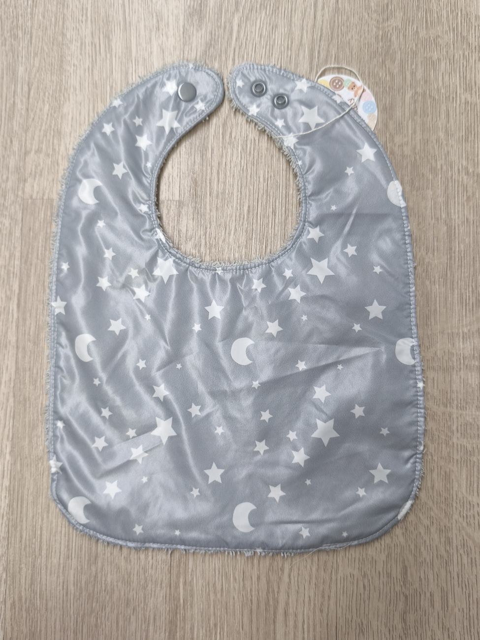 Bavaglino svezzamento cerato grigio con retro in spugna - grafiche NotOnlyTeddy stelline