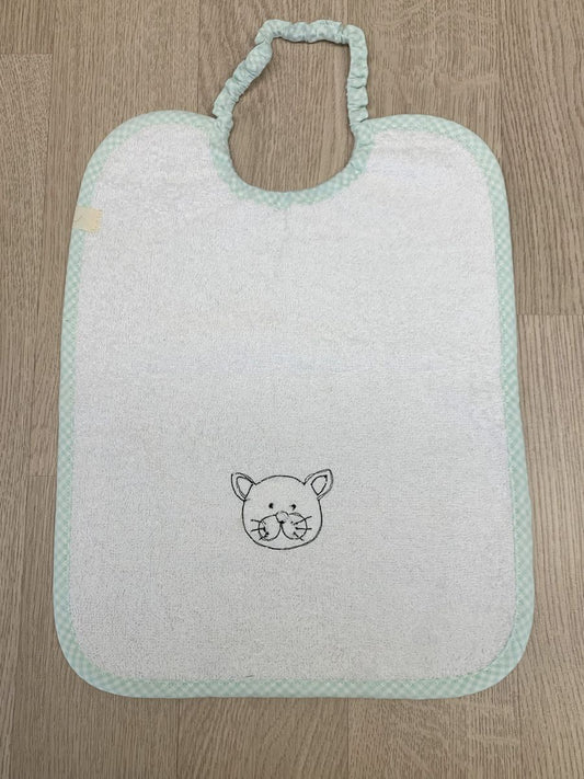 Bavaglino con elastico per asilo con ricamo di gattino