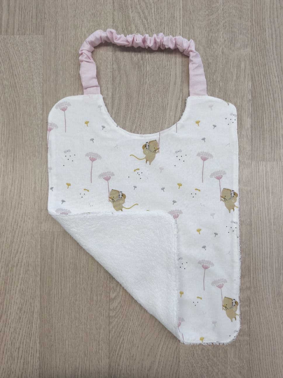 Bavaglino double face con elastico per bambina - topoline