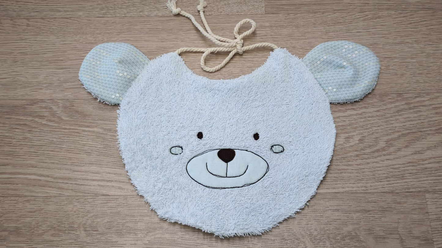 bavaglino a forma di musetto di orso azzurro