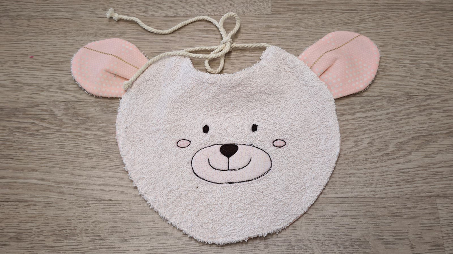 bavaglino a forma di musetto di orso rosa