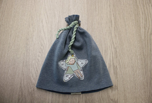 Berretto in felpa pelosa avio con fiocchetto verde - stella Piccolo Principe - T 30-36 mesi