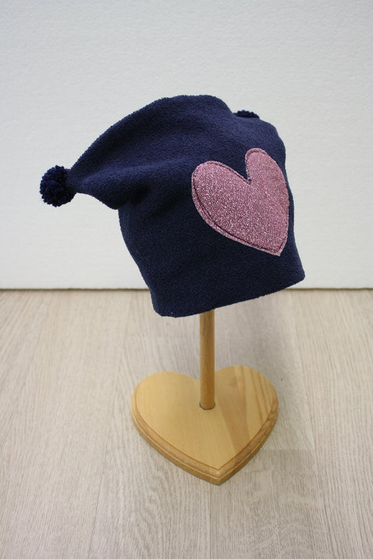 Berretto bambina in felpa blu con cuore glitter - taglia 9-12 mesi