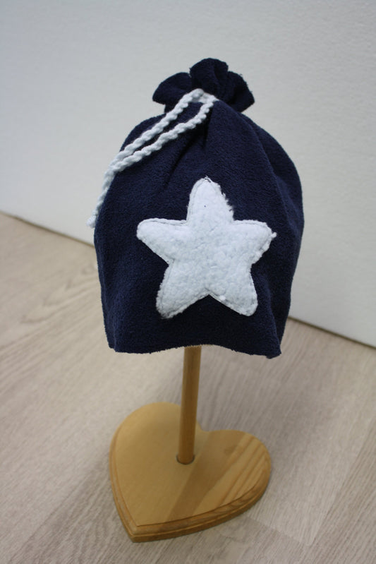 Berretto in felpa boucle blu con fiocchetto - stella