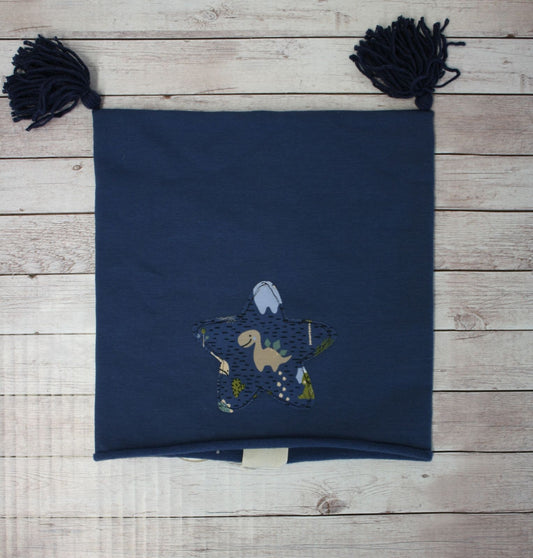 Berretto in felpa avio con nappine blu- stellina - 30-36 mesi