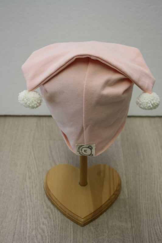 Berretto in felpa rosa con pon pon bianchi - stellina fatine - 12-18 mesi