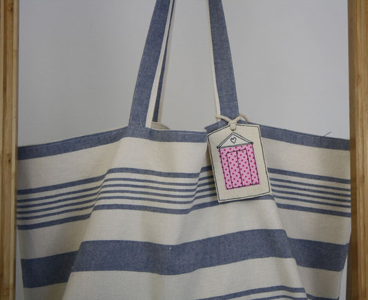 👜 Borsa mare capiente in tessuto arredo – Righe avorio e azzurre 💙🤍