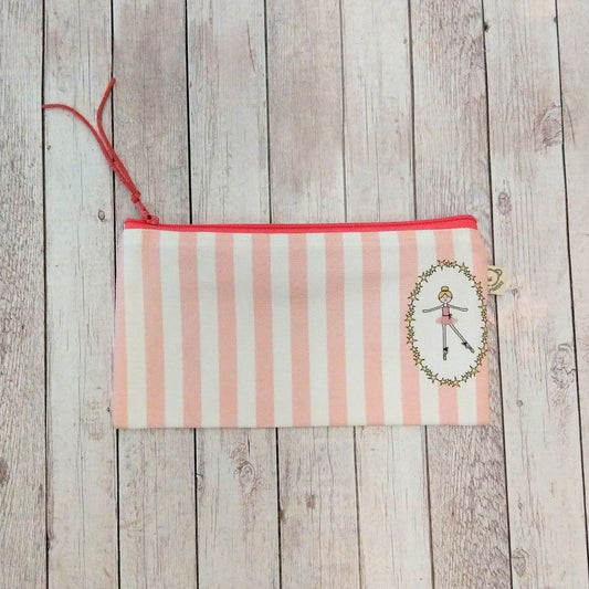 Bustina con cerniera - bustina in tessuto - righe rosa e Ballerina