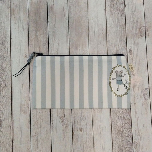 Bustina con cerniera - bustina in tessuto - righe azzurre e Topolina Pattinatrice