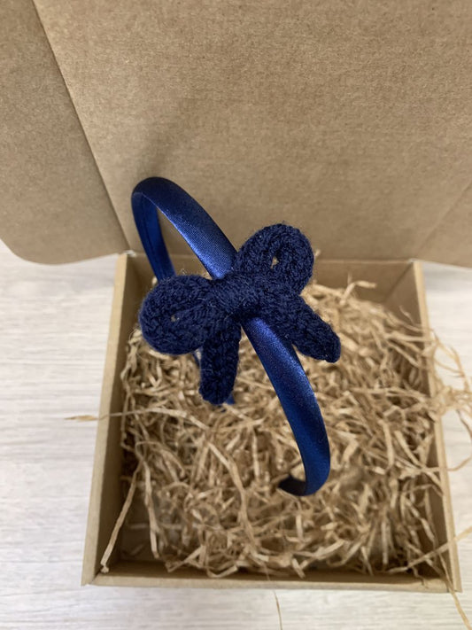 Cerchietto per bambina in raso blu con fiocchetto tricotin