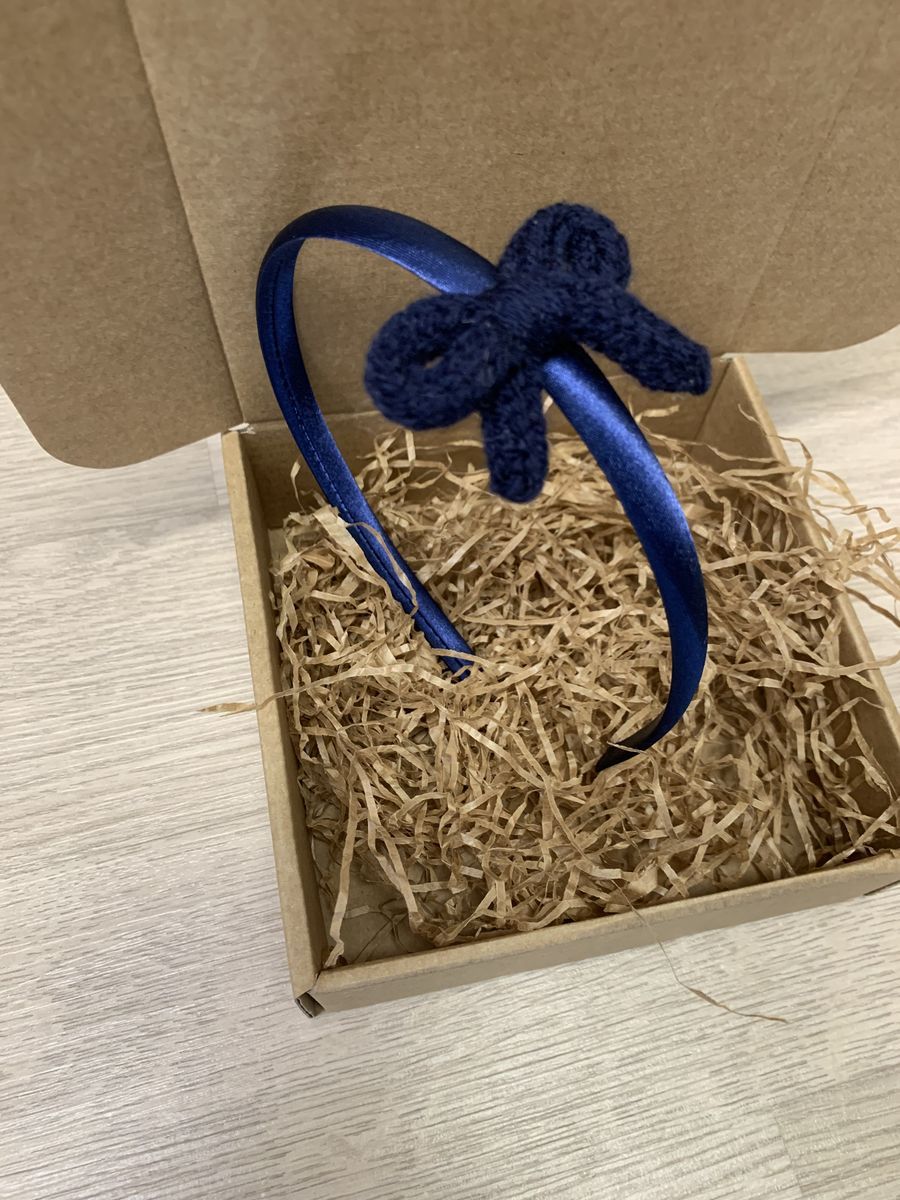 Cerchietto per bambina in raso blu con fiocchetto tricotin