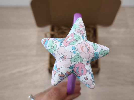 Cerchiello in raso lilla con stellina a fiori colorati