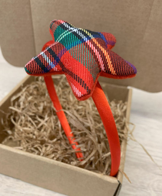 Cerchiello bambina Natale con Stella rossa tartan