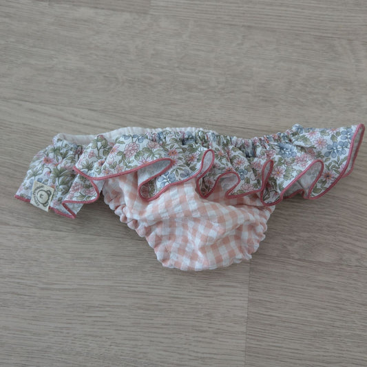 👙 Costume bambina in cotone - retrò con volant – Quadretti e fiorellini🌸 - taglia 1 anno pronta consegna