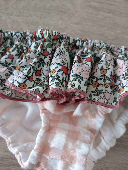 👙 Costume bambina in cotone - retrò con volant – Quadretti e fiorellini🌸 - taglia 1 anno pronta consegna