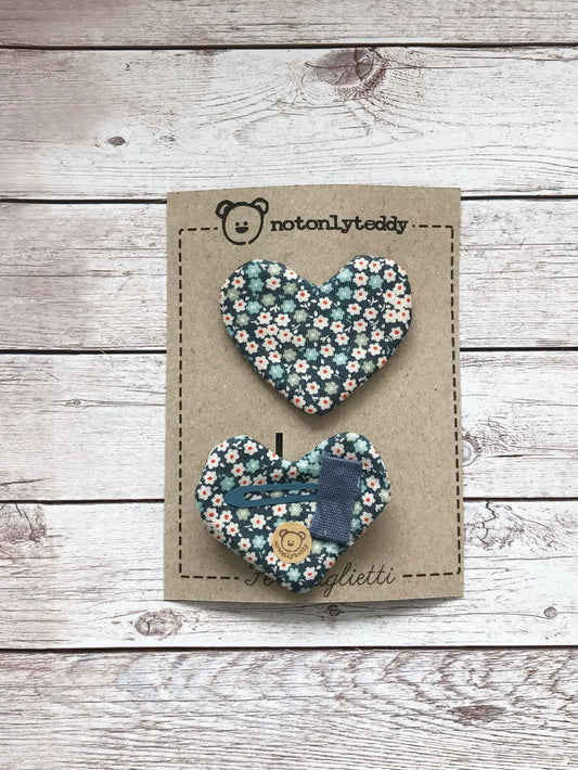 Fermaglietti bambina - cotone blu a fiorellini (tessuto Tilda)