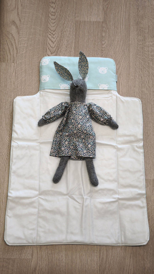 Fasciatoio da viaggio pieghevole con portapannolini – Orsetti azzurro acqua – personalizzabile