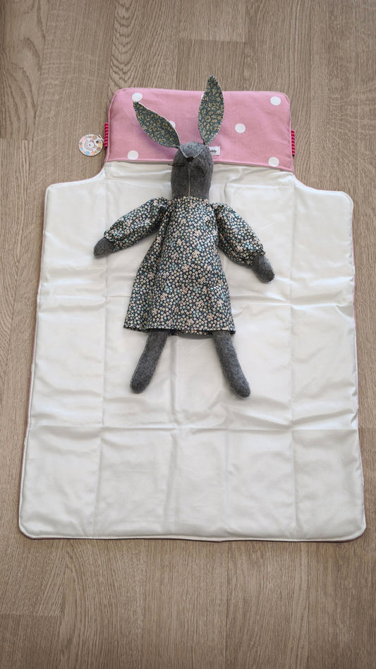 Fasciatoio da viaggio pieghevole con portapannolini – Rosa pois – interno bianco