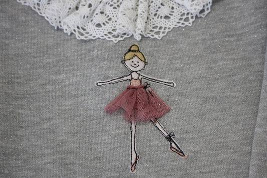 Felpa grigia glitterata con colletto di pizzo e Ballerina - taglia 3-4 anni