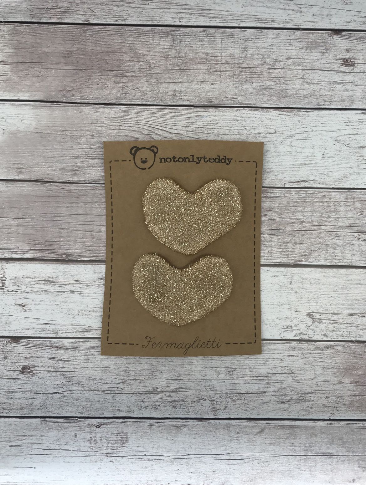 fermaglietti per bambina a forma di cuore in maglina glitter oro