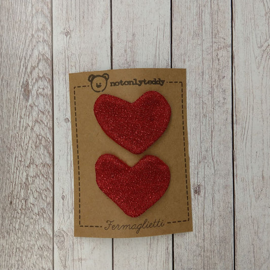 fermaglietti per bambina a forma di cuore in maglina glitter rossa