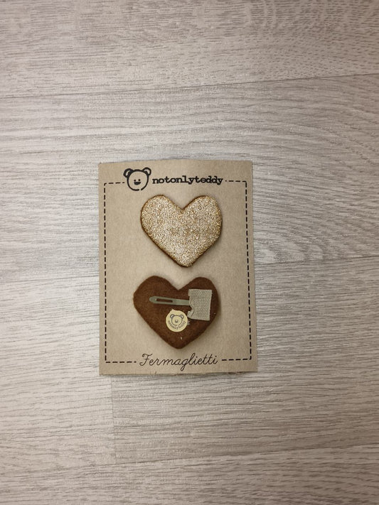 Fermaglietti per bimba piccoli a forma di cuore - Maglina glitter oro