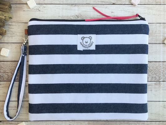 Busta mare a righe bianche e blu con manichetto ed applicazione di cono gelato