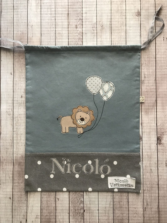 Sacchetto semplice in tessuto con ricamo leoncino