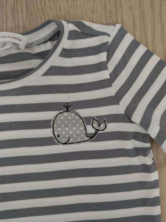 Maglietta a maniche corte a righe bianche e grigie con balenina - taglia 2 anni pronta consegna (Copia)