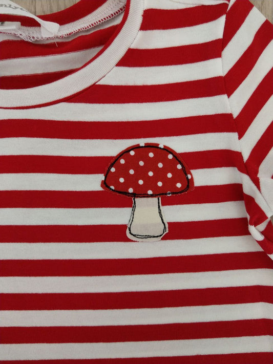 Maglietta a maniche corte a righe bianche e rosse con funghetto - Taglia 1 anno pronta consegna