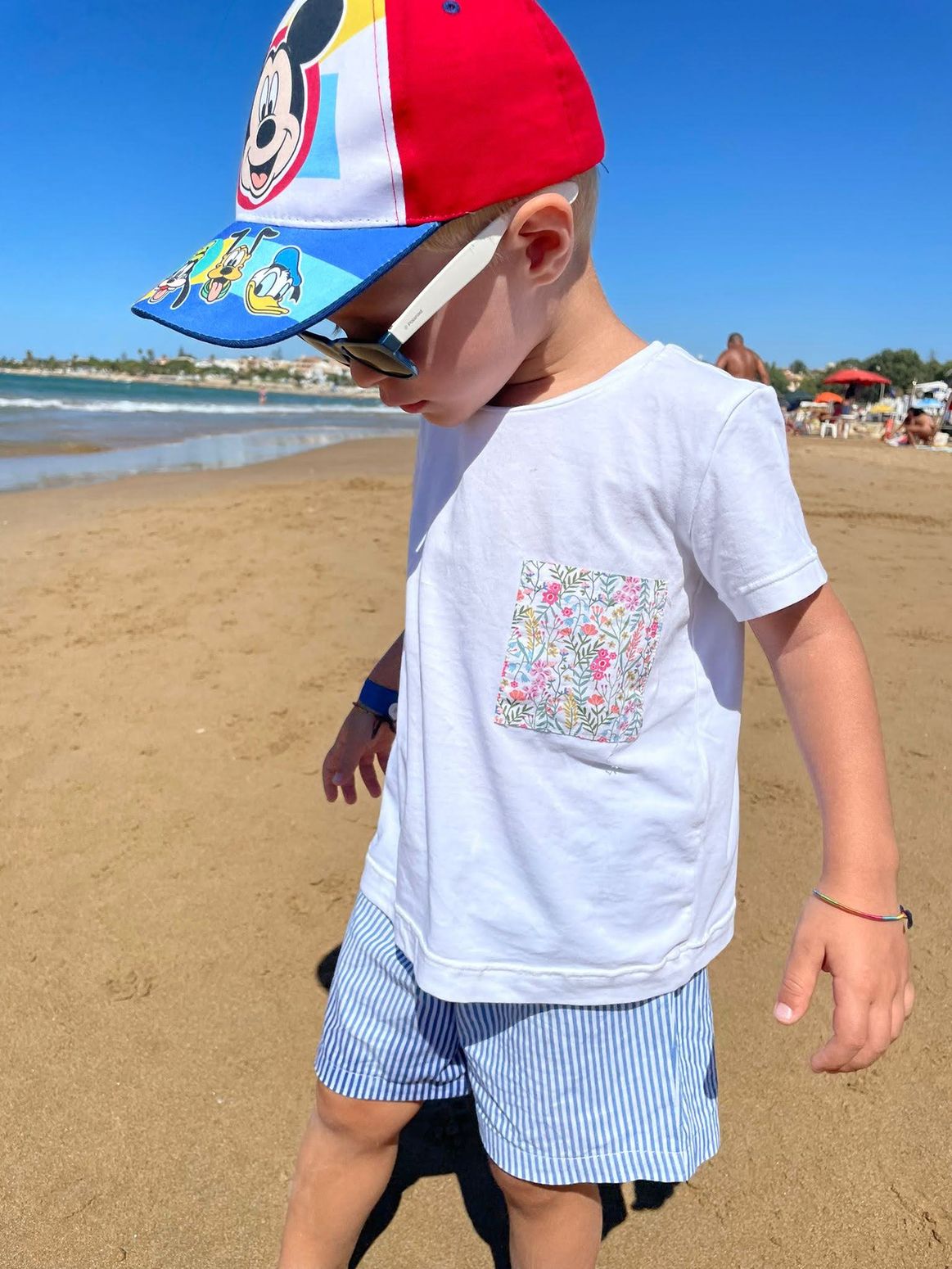 Pantaloncini mare bambino - righine e fiori vivaci - pronta consegna taglia 7 anni