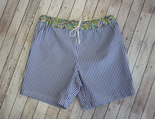 Pantaloncini mare bambino - righine e fiori vivaci - pronta consegna taglia 7 anni