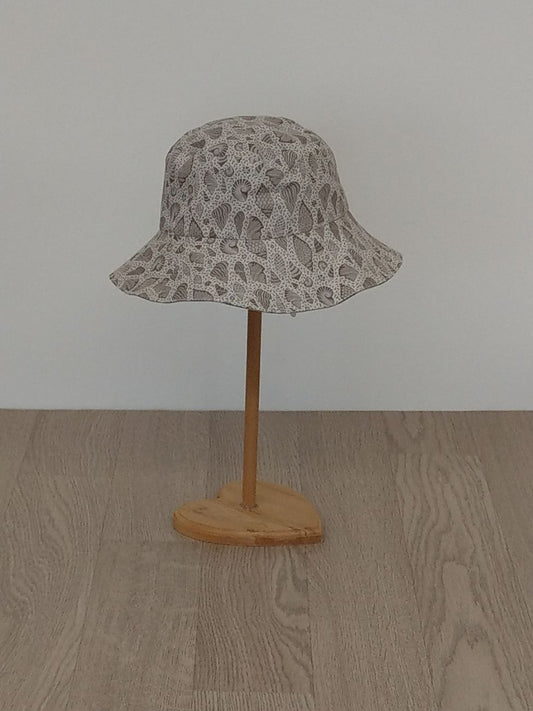 Cappellino pescatore bambino, cappellino parasole, cappellino double-face, conchiglie fango e pois - Taglia 6-8 anni