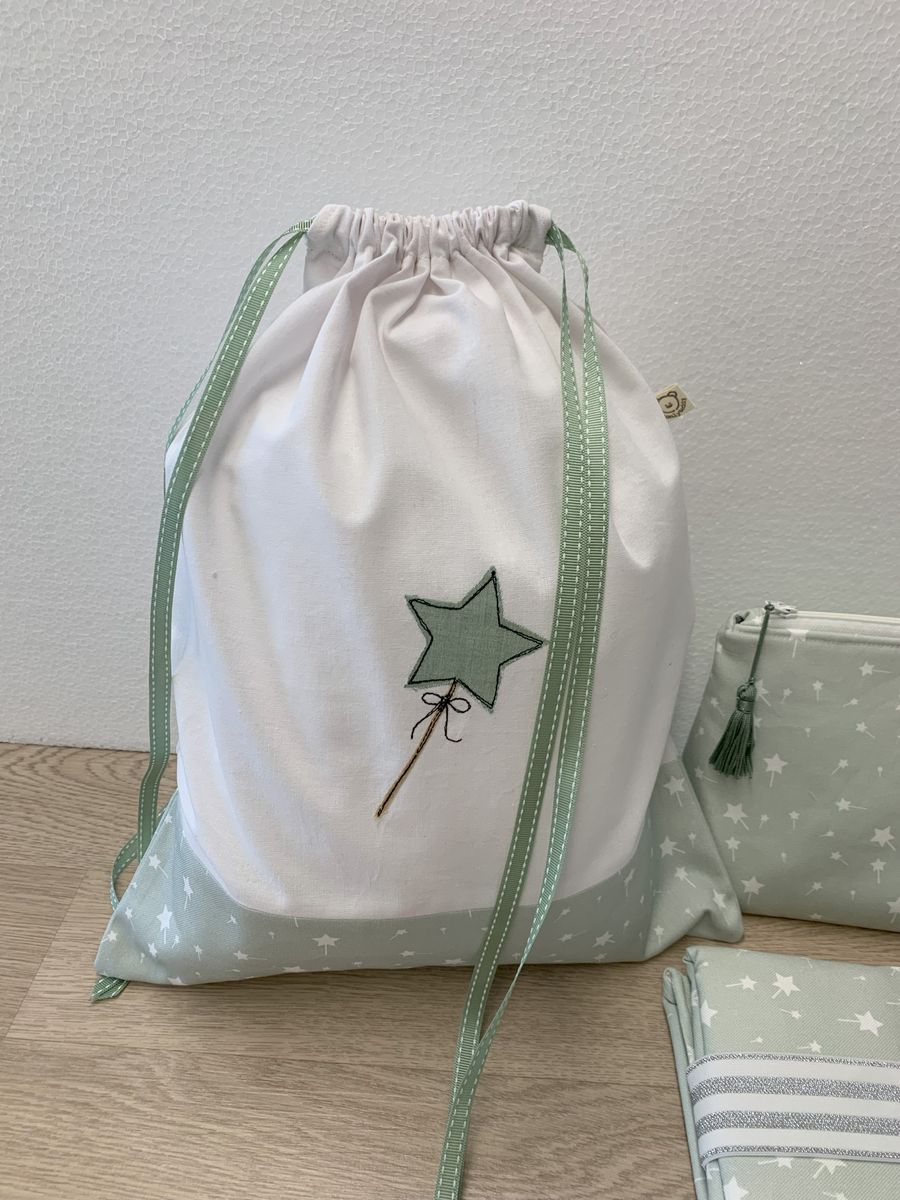 Sacchetto asilo “Bacchetta magica” – personalizzabile, con chiusura a coulisse