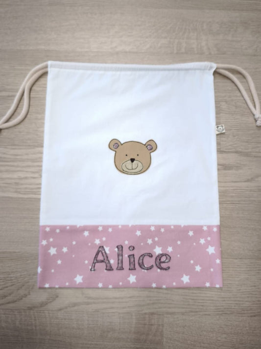 Sacchetto asilo “Orsetto” – personalizzabile, con chiusura a coulisse