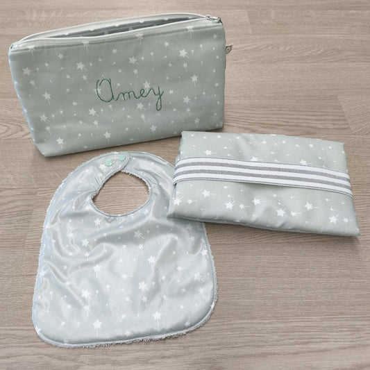Beauty case portatutto – personalizzabile – coordinabile con fasciatoio - bacchette magiche su fondo verde salvia