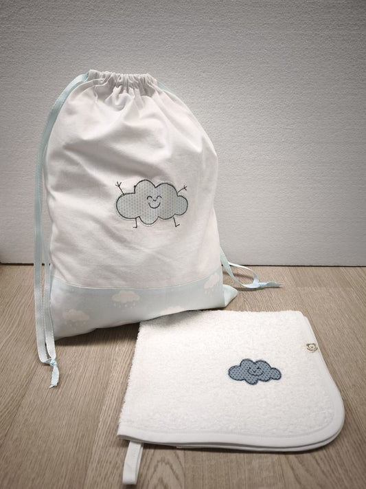 Sacchetto semplice bianco e azzurro - nuvolette COMPONIBILE