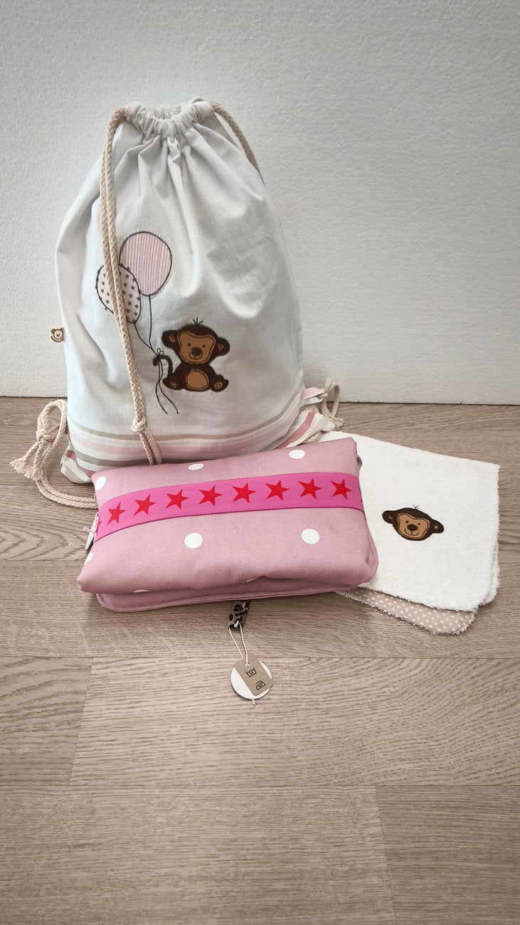 Fasciatoio da viaggio pieghevole con portapannolini – Rosa pois – personalizzabile