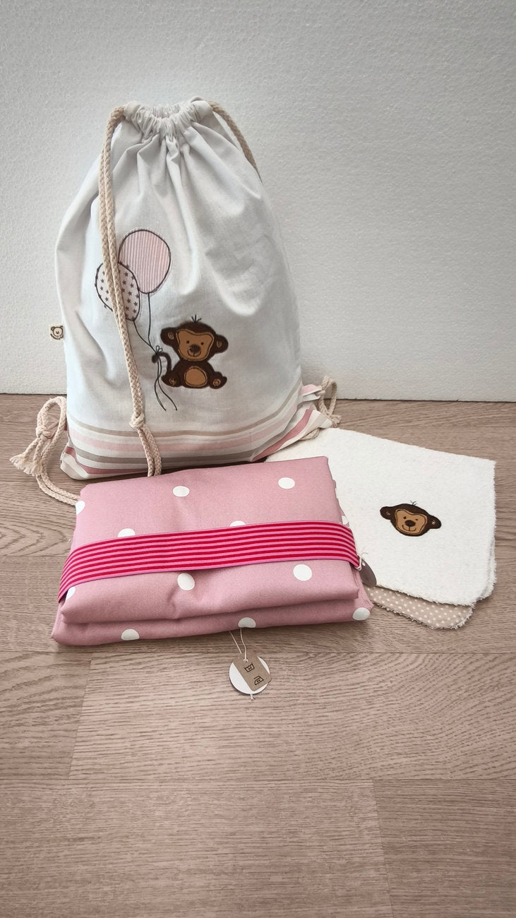 Fasciatoio da viaggio pieghevole con portapannolini – Rosa pois – interno bianco