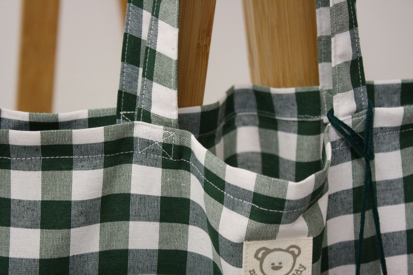 cuciture shopper tela quadri verdi