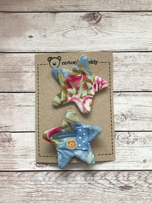 Fermaglietti - cotone azzurro a fiori