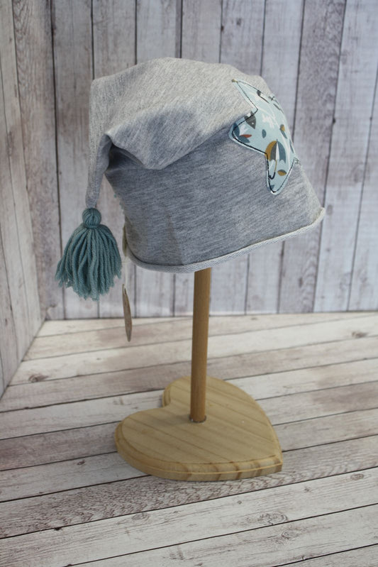 Berretto con nappine - grigio con stella