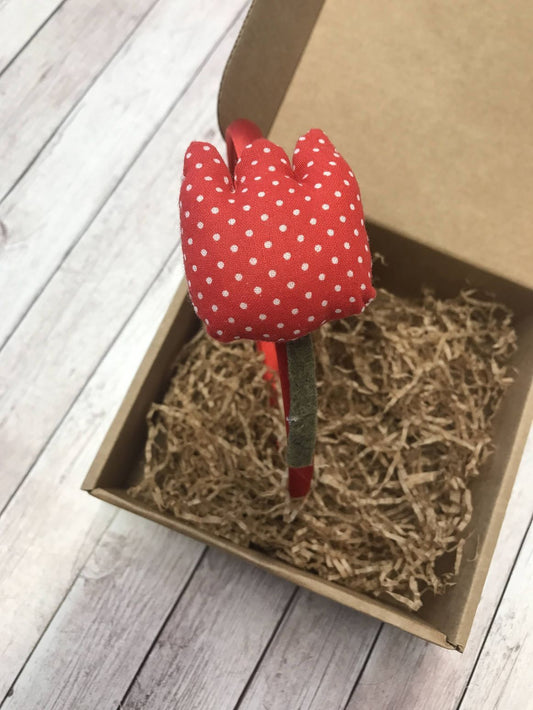 Cerchiello per capelli da bambina in raso rosso con tulipano