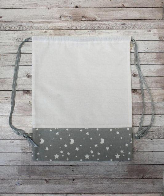 Sacchetto / Zainetto semplice bianco e grigio - stelline e lune COMPONIBILE