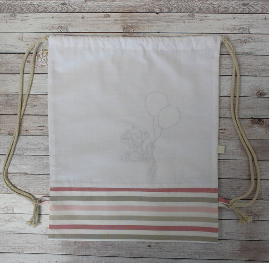 Retro di zainetto semplice in tessuto con ricamo di scimmietta